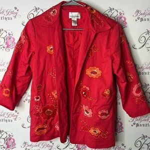 Drapers & Damon’s jacket blazer embroidery sequins Red Floral Embroidered Blazer